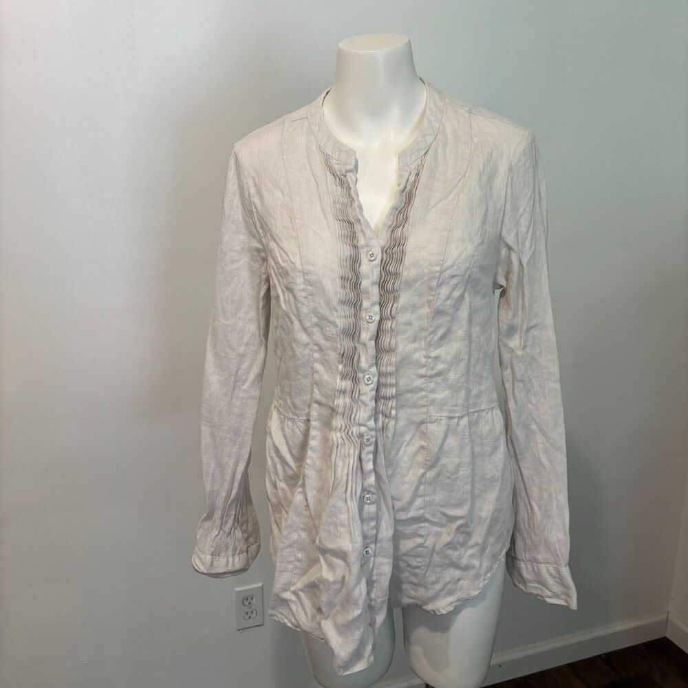 Malvin I Love Linen Size Large Beige 100% Linen Neutral Lagenlook Blouse